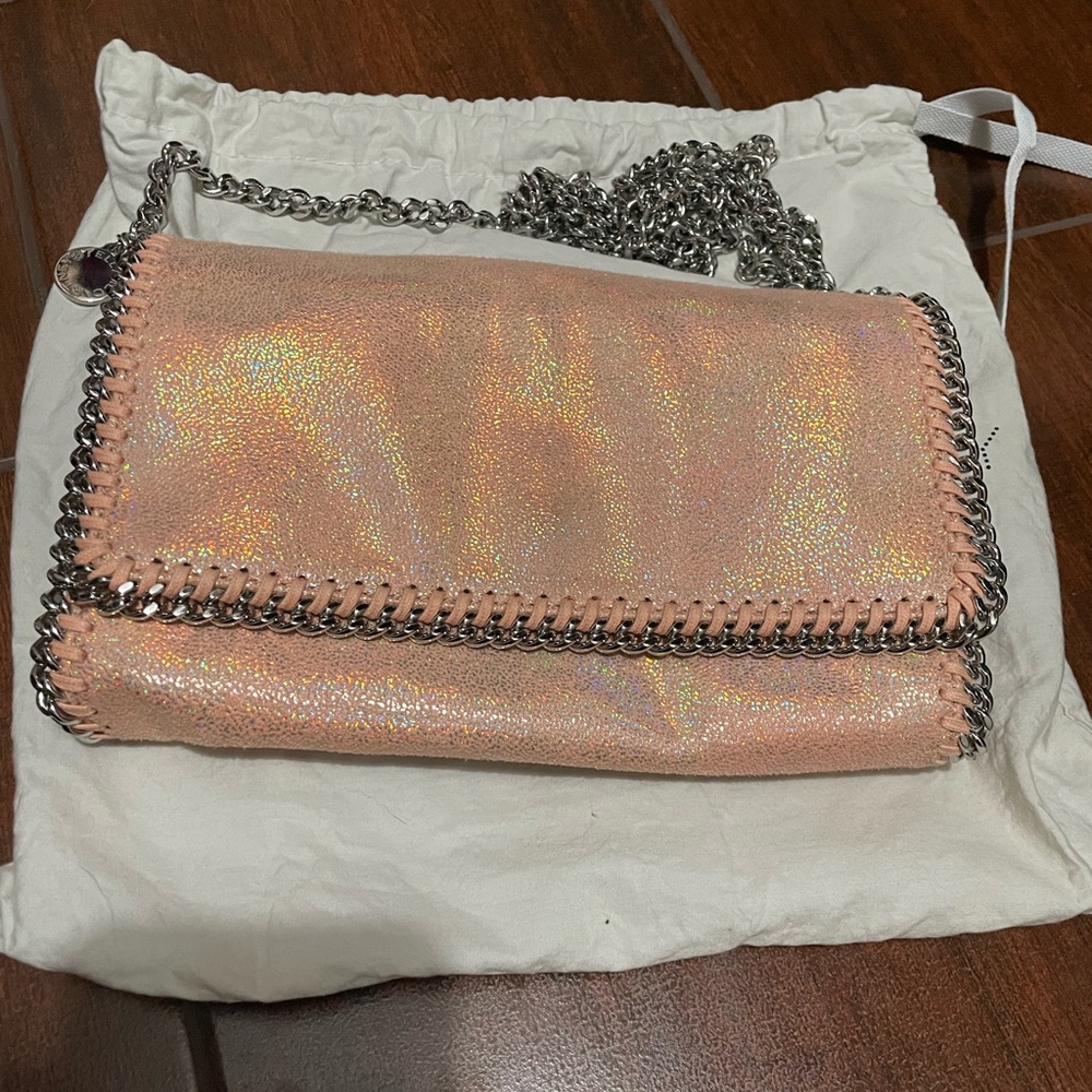 Stella McCartney Falabella Shaggy Deer Crossbody in Holograph Pink